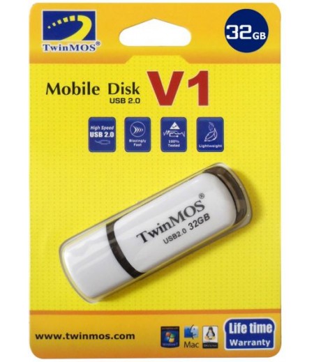  TWINMOS V1 MOBILE DISK USB 2.0 FLASH DRIVE - 32GB, WHITE/BLACK