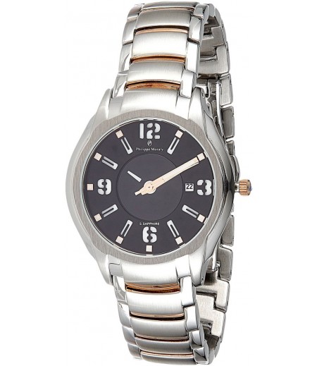 Philippe Moraly Womens Black Dial Stainless Steel Band Watch - M1322CRB