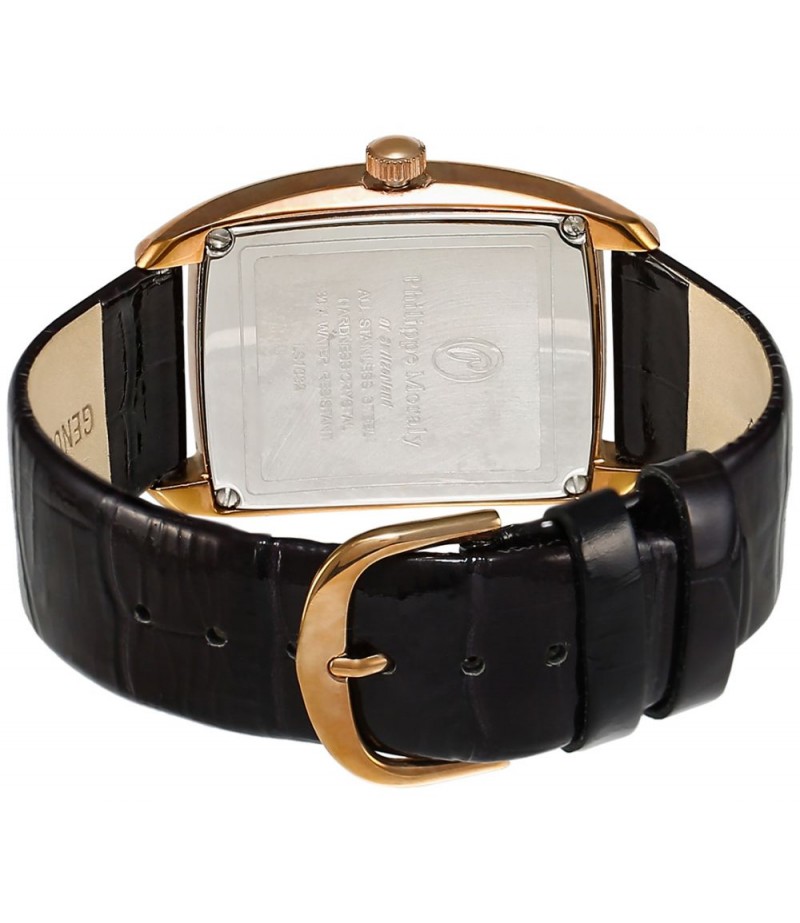 Philippe Moraly Womens Black Dial Leather Band Watch - LS1032RBB