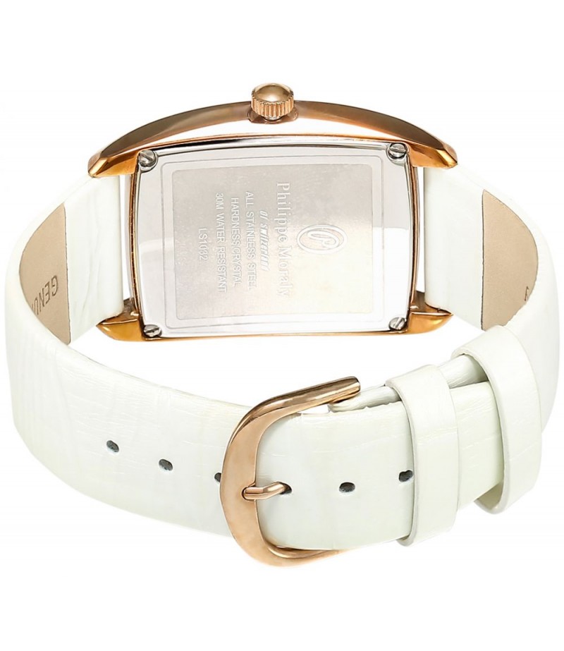 Philippe Moraly Womens White Dial Leather Band Watch - LS1032RWW