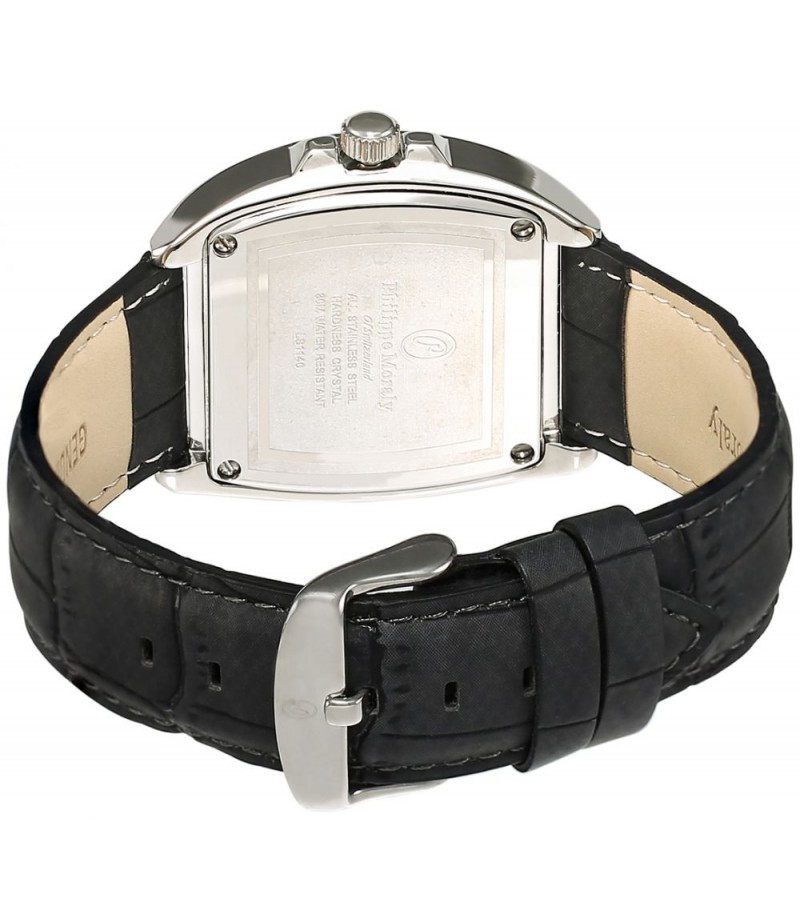 Philippe Moraly Womens Black Dial Leather Band Watch 