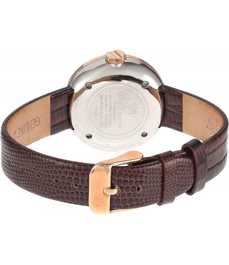 Philippe Moraly Womens Brown Dial Leather Band Watch - LS1156ROO