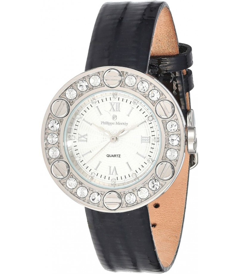 Philippe Moraly Womens White Dial Leather Band Watch - LS1156WWB