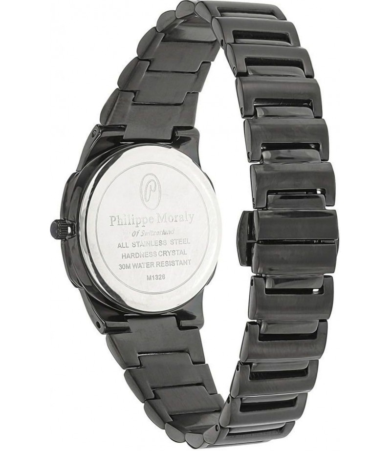 Philippe Moraly Womens Black Dial Stainless Steel Band Watch - M1326BB