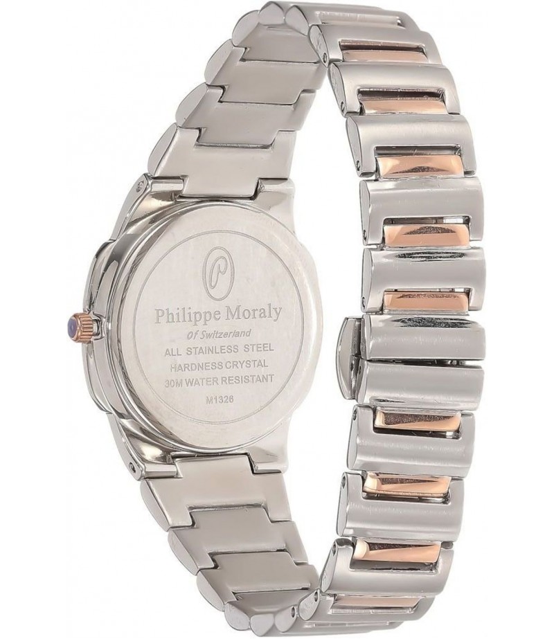 Philippe Moraly Womens Black Dial Stainless Steel Band Watch - M1326CRB