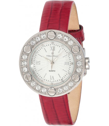 Philippe Moraly Womens White Dial Leather Band Watch - LS1156WWR