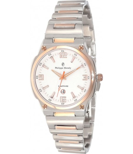 Philippe Moraly Womens White Dial Stainless Steel Band Watch - M1326CRW