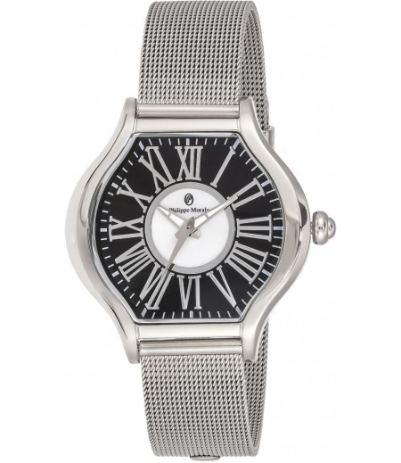 Philippe Moraly Womens Black Dial Stainless Steel Band Watch - M1612WB