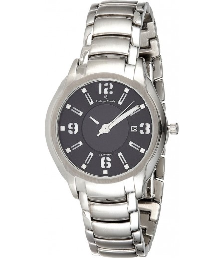 Philippe Moraly Womens Black Dial Stainless Steel Band Watch - M1322WB