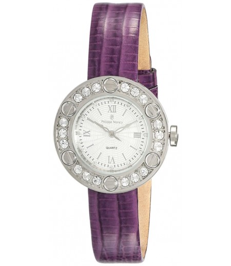 Philippe Moraly Womens White Dial Leather Band Watch - LS1156WWV