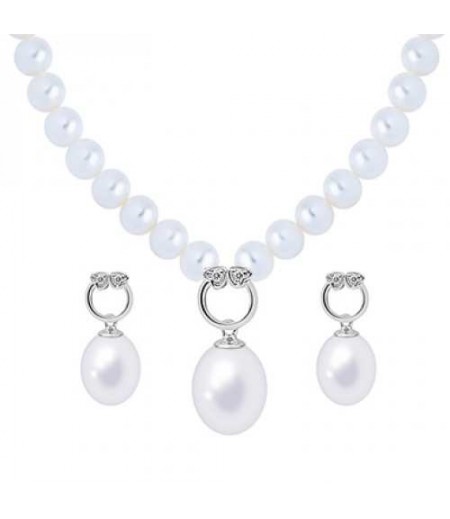Joyalukkas Silver Pearl Necklace Set QPSL11S