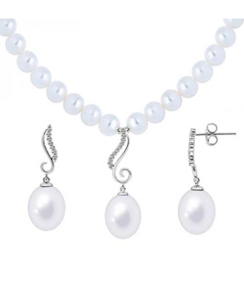 Joyalukkas Silver Pearl Necklace Set QPSL3S 