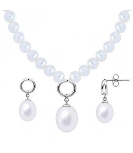 Joyalukkas Silver Pearl Necklace Set QPSLP7S