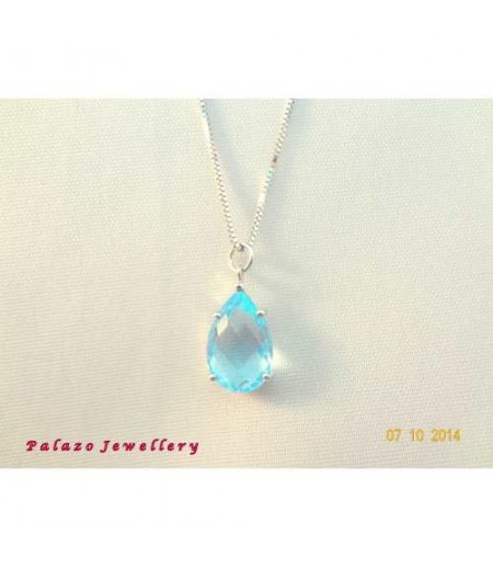 PALAZO JEWELLERY BLUE TOPAZ PENDANT 18K Gold Diamond .